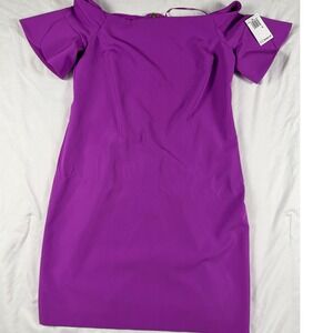 Trina Turk Electric Violet Off Shoulder Petal Sleeve Sheath Dress NWT Size 6